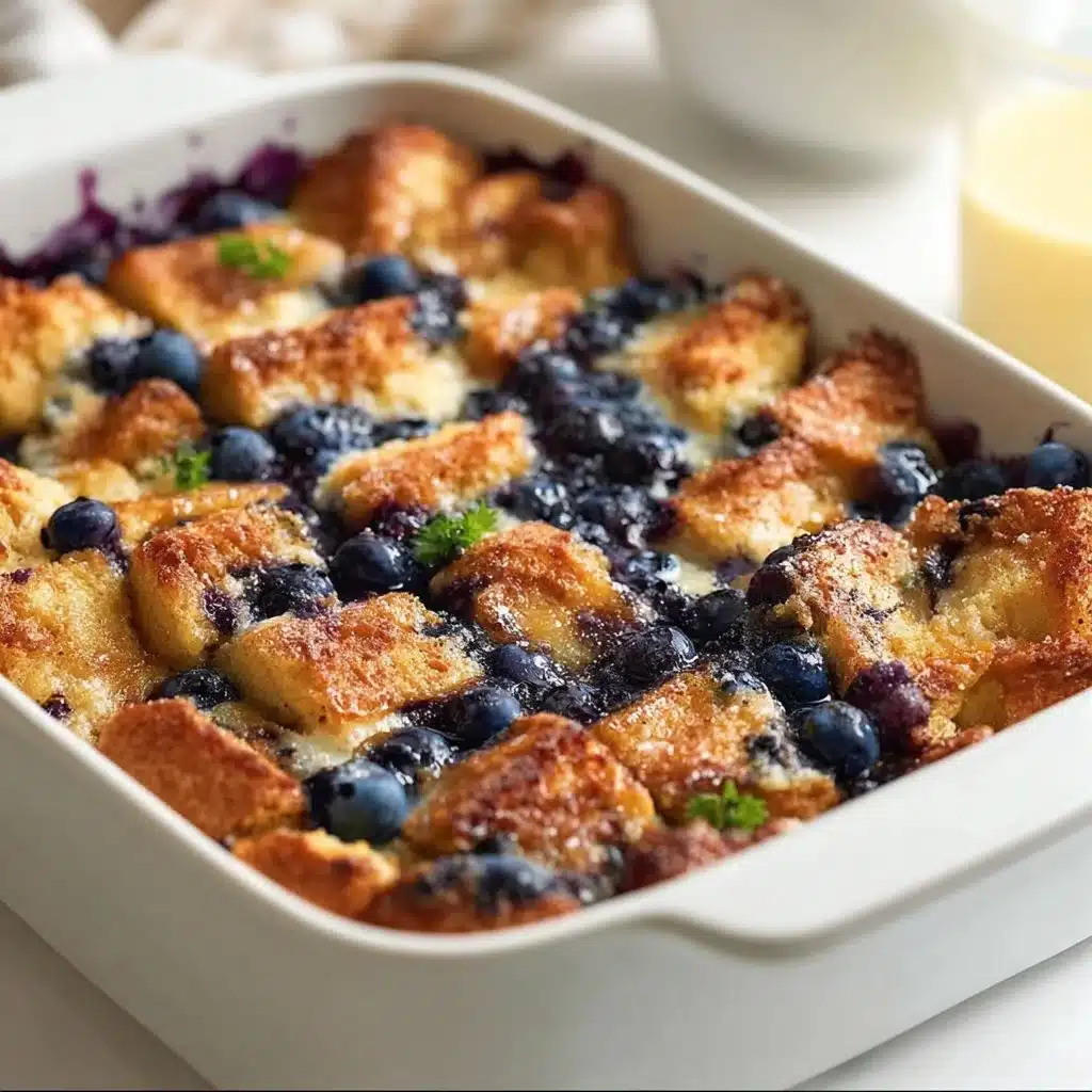 Delicious Quick Blueberry French Toast Casserole baked to perfection