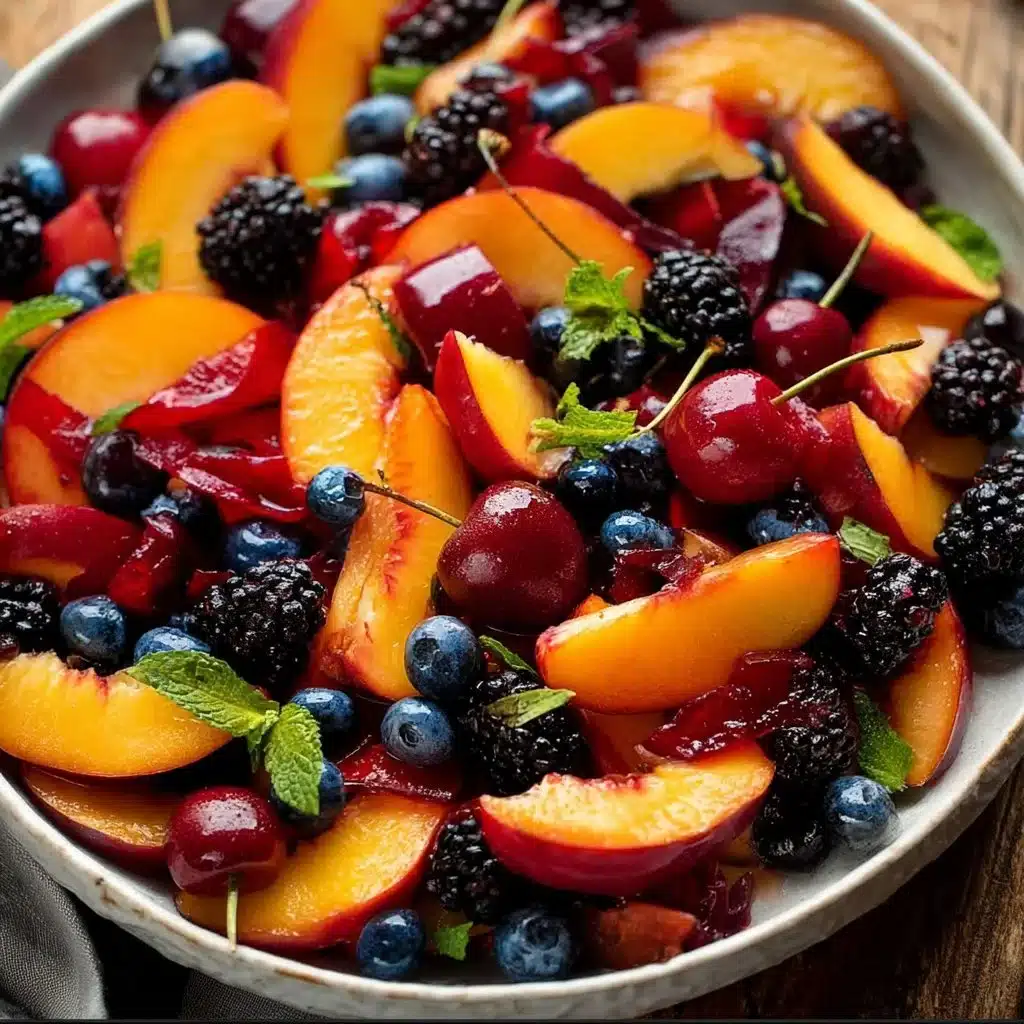 Colorful summer fruit salad with assorted fresh fruits in a bowl