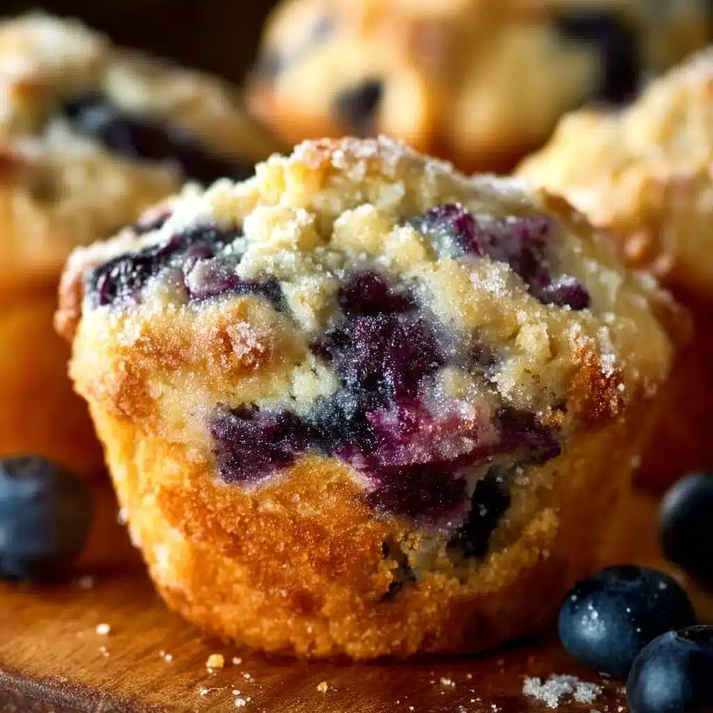 Freshly baked blueberry muffins with a golden crust and juicy blueberries