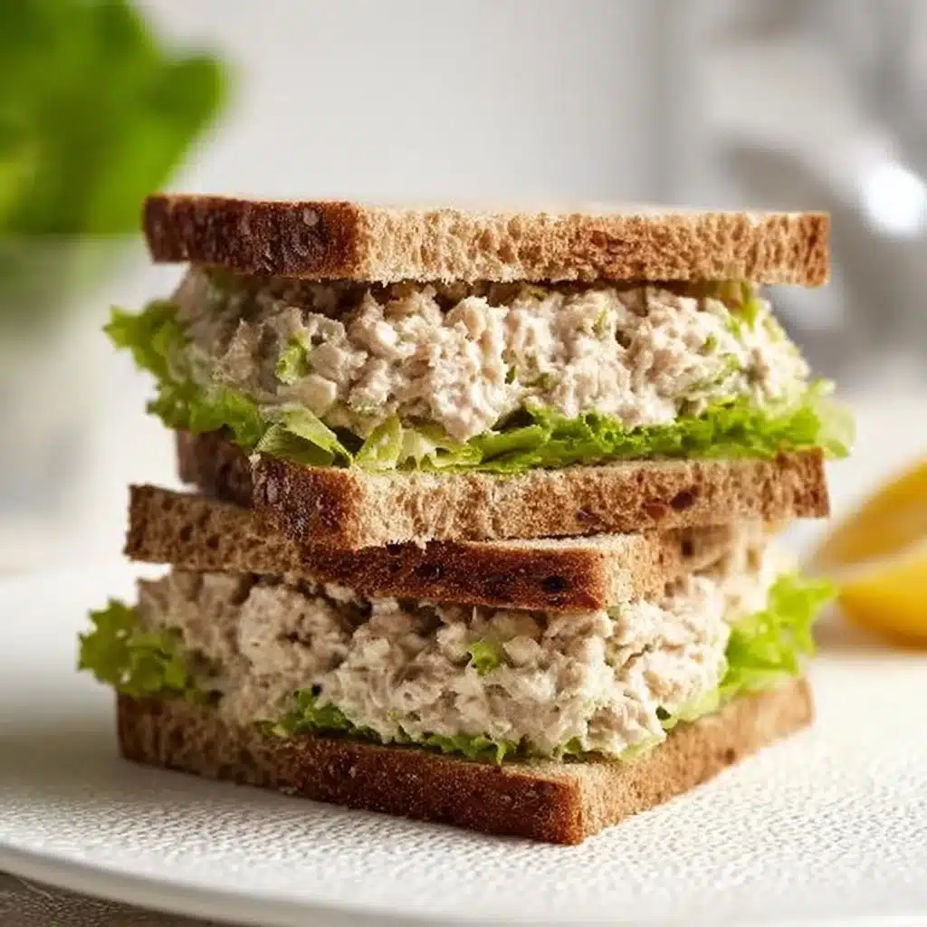 Delicious tuna salad sandwich made with mayo and pickles