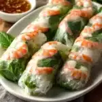 Vietnamese spring rolls filled with fresh vegetables and herbs
