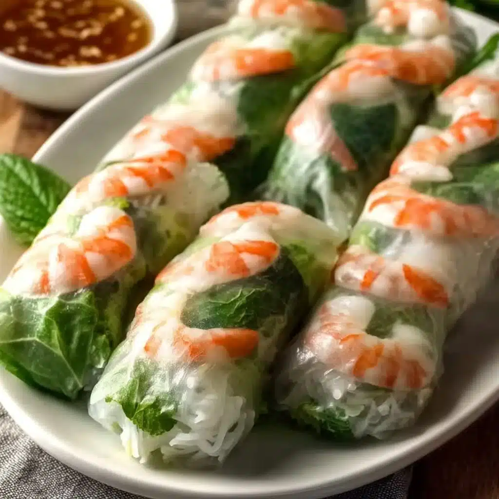 Vietnamese spring rolls filled with fresh vegetables and herbs