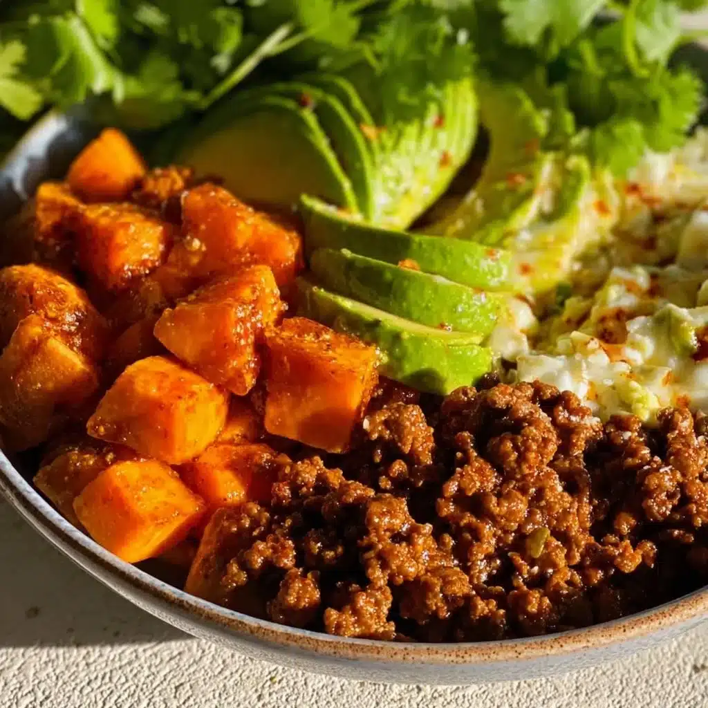 Delicious high-protein beef bowls topped with fresh vegetables and sauces
