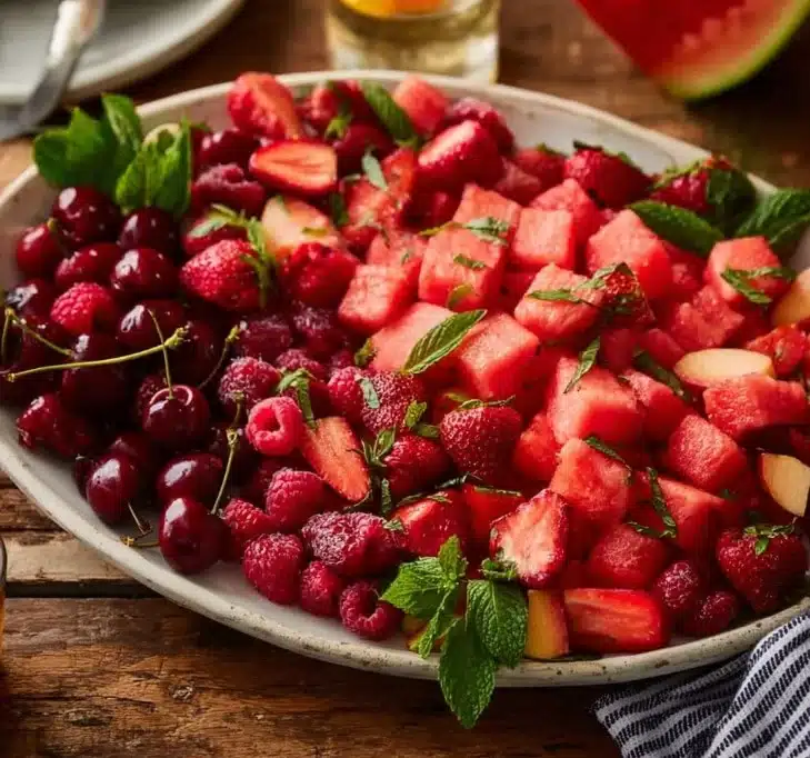 Watermelon Fruit Salad with Lime Mint Dressing
