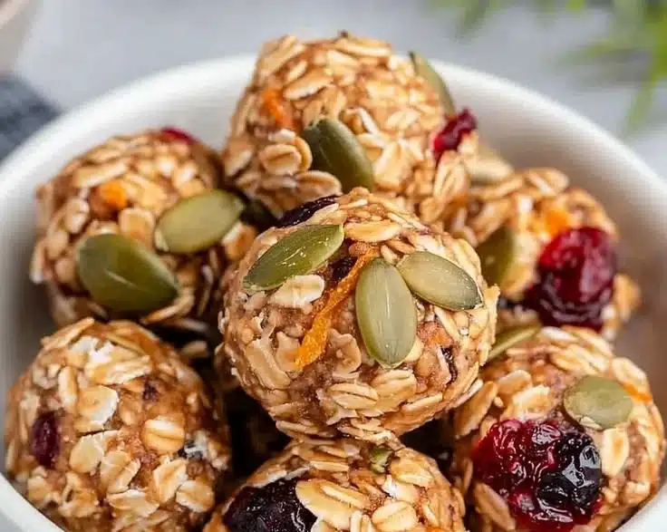 Homemade pumpkin seed and cranberry energy balls for a healthy snack