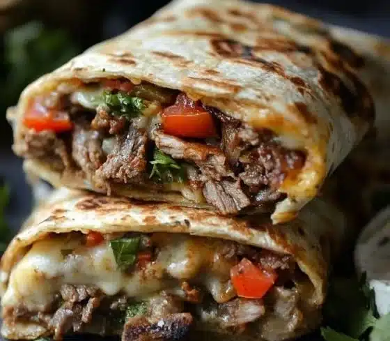 Crispy Philly cheesesteak grilled wraps served with dipping sauce