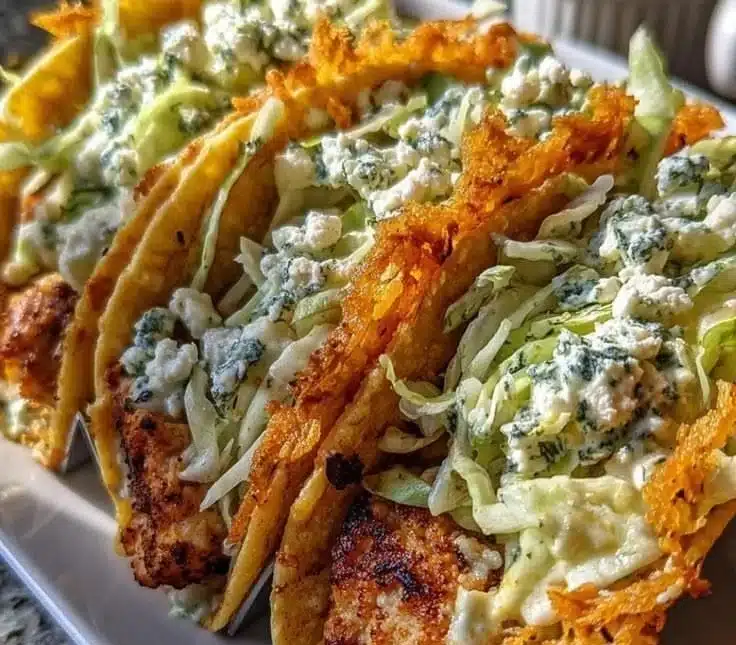 Delicious Dill Pickle Ranch Smash Chicken Tacos served with fresh toppings