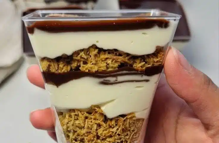 Delicious Dubai chocolate cheesecake cups served on a festive platter