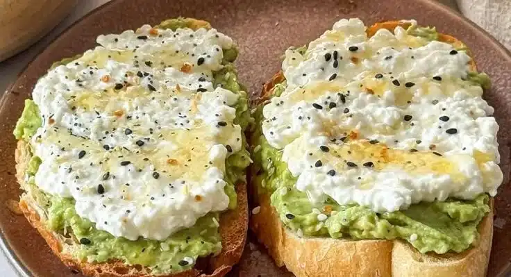 Delicious cottage cheese avocado toast topped with fresh ingredients.