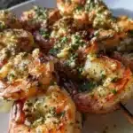 Garlic Lemon Butter Shrimp skewers ready for grilling.