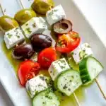Greek Salad Skewers with cucumbers, tomatoes, olives, and feta cheese