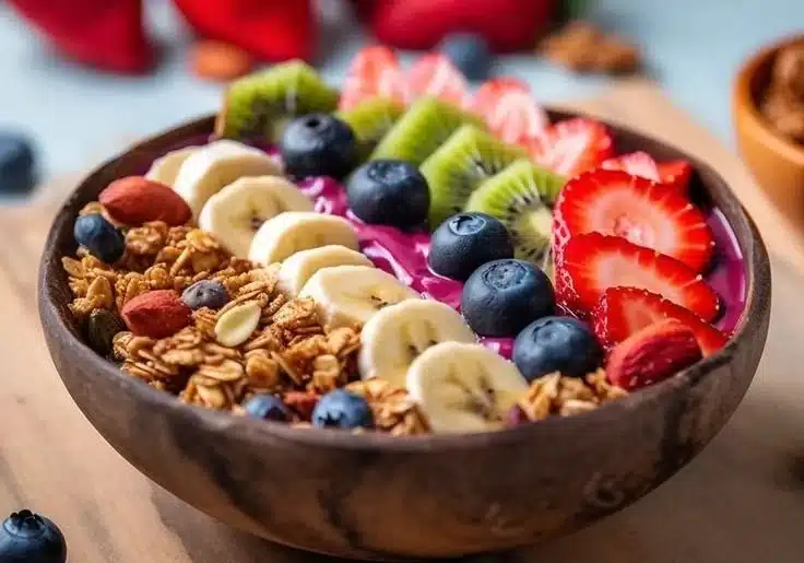 Hawaii Rainbow Acai Bowl with fresh fruits and toppings
