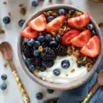 Healthy Greek yogurt breakfast bowl with fruits and nuts