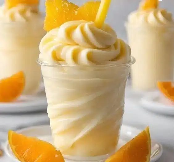 Homemade orange dole whip served in a dish, inspired by Disney parks