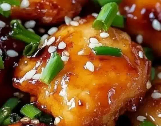 Delicious plate of Honey Garlic Chicken garnished with herbs