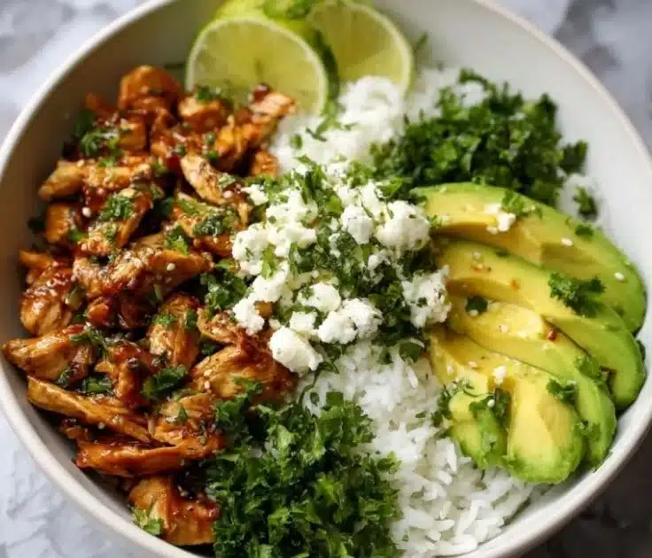 Honey Lime Chicken & Avocado Rice Bowl – High Protein Healthy Dinner Idea