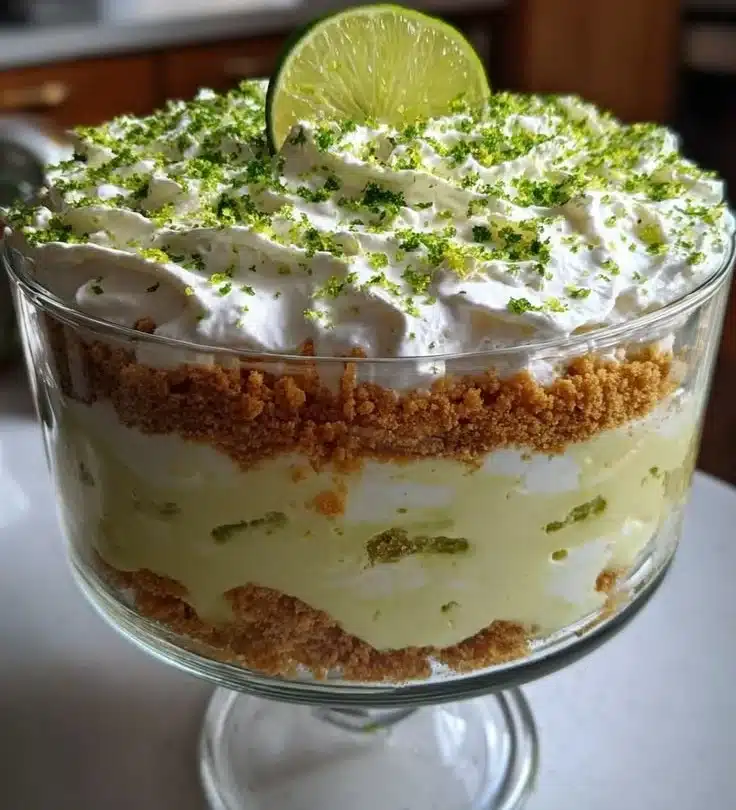 Key Lime Pie Trifle with layers of lime filling and whipped cream