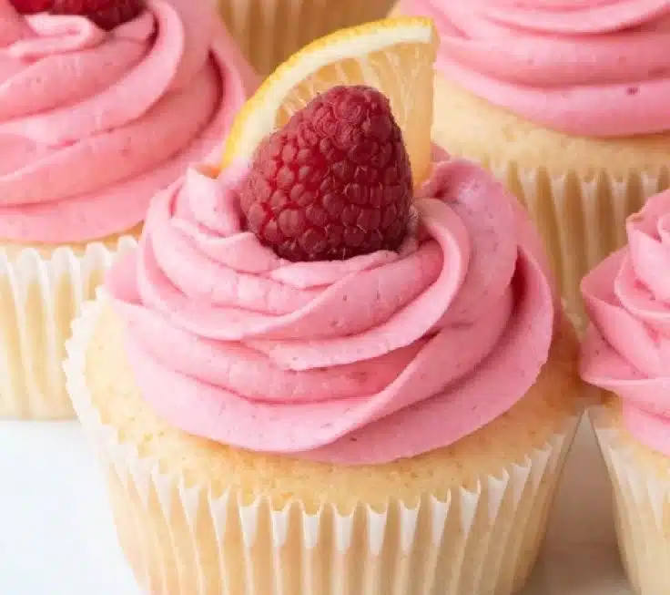 Lemon Cupcakes with Raspberry Buttercream Frosting