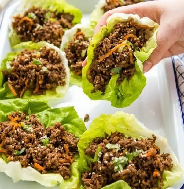 Delicious Low Carb Korean Beef Lettuce Wraps served on a plate