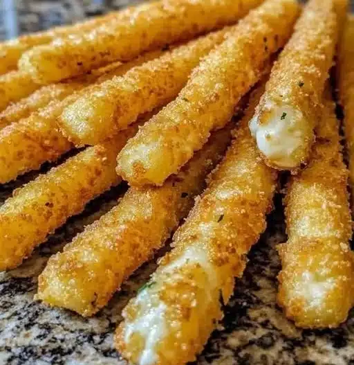 Crispy mozzarella stick fries served with dipping sauce