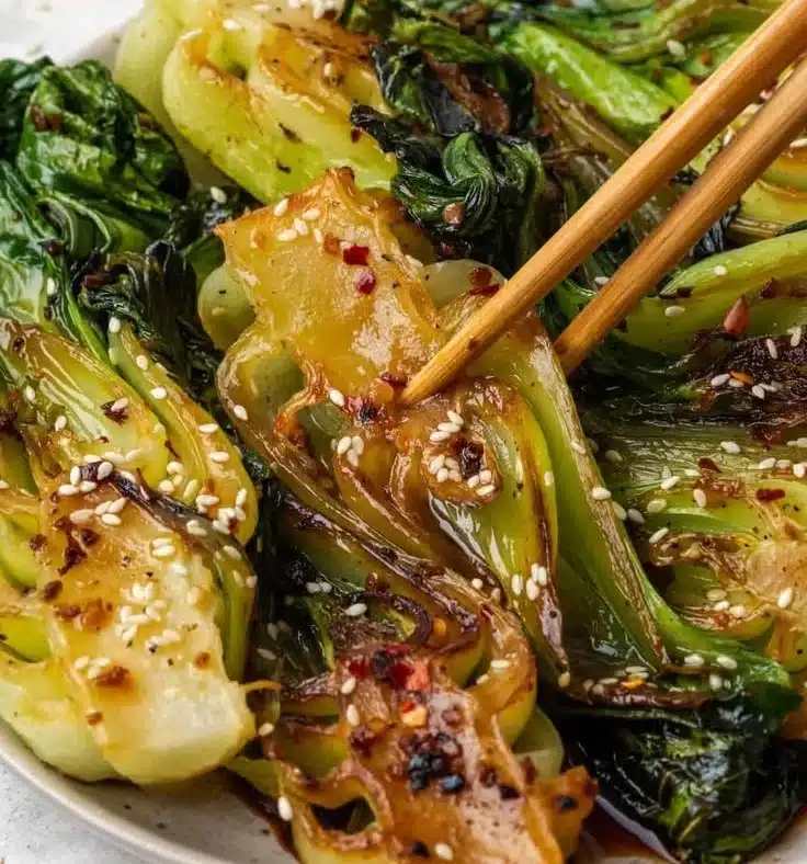 Quick Bok Choy with garlic and ginger dish on a plate