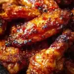 Oven-baked honey BBQ chicken wings garnished with sesame seeds and parsley.